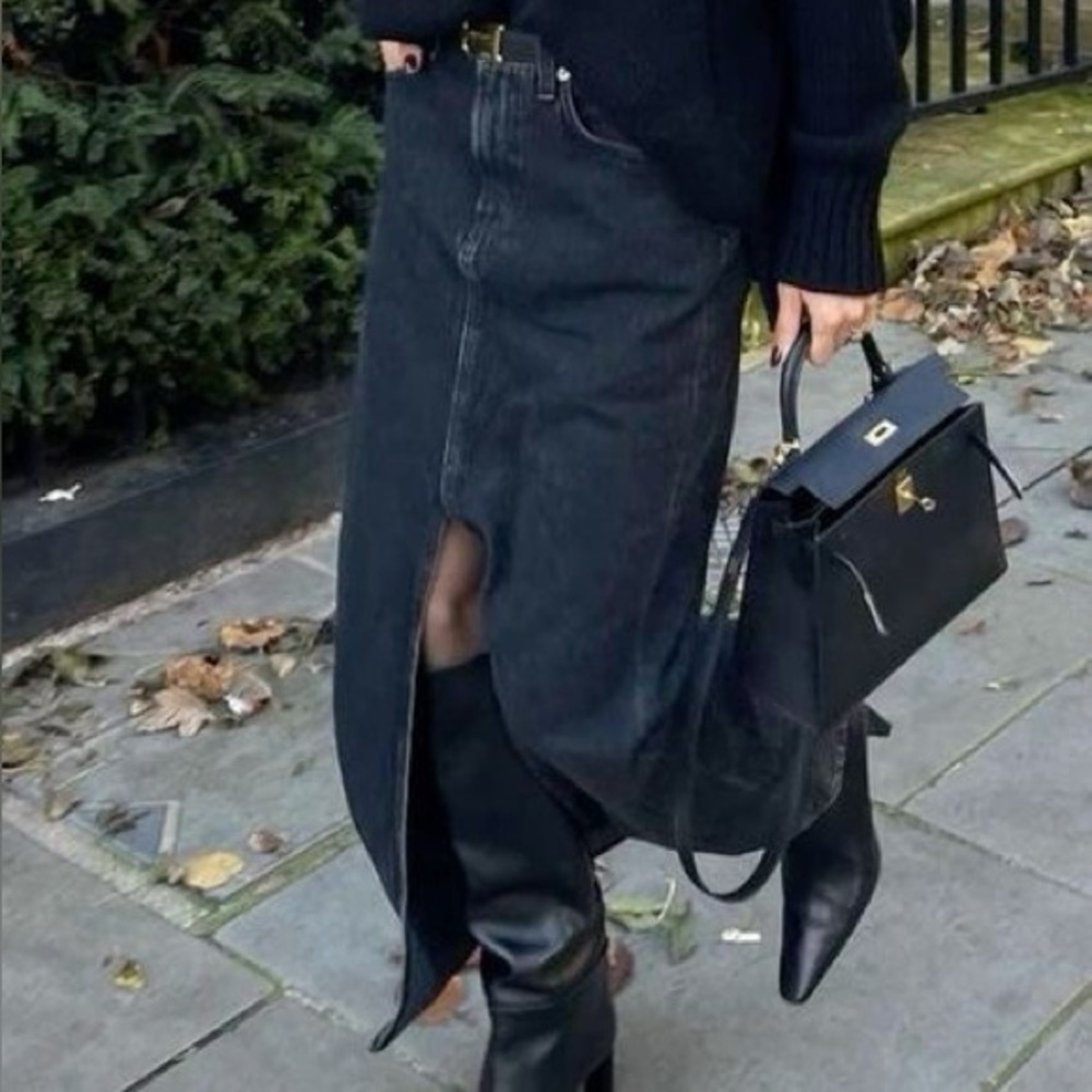 Agolde Black denim maxi skirt with split at front